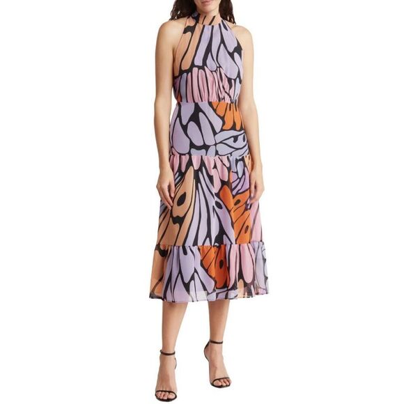 NWT Sam Edelman Butterfly Print High Neck Midi Dress - Picture 1 of 7